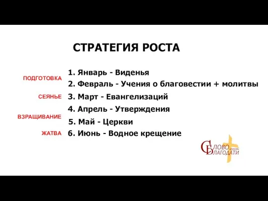 СТРАТЕГИЯ РОСТА 1. Январь - Виденья 2. Февраль - Учения о