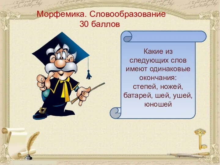 Морфемика. Словообразование 30 баллов Какие из следующих слов имеют одинаковые окончания: