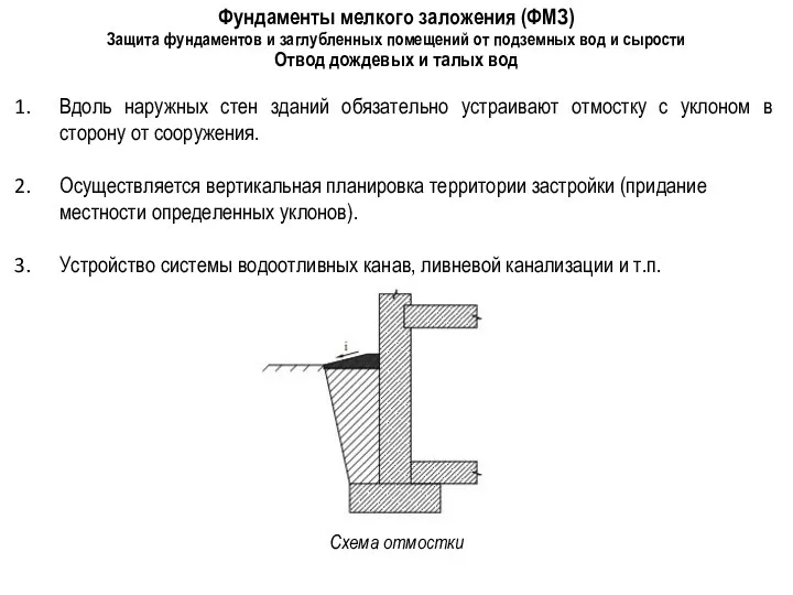 Фундаменты мелкого заложения (ФМЗ) Защита фундаментов и заглубленных помещений от подземных