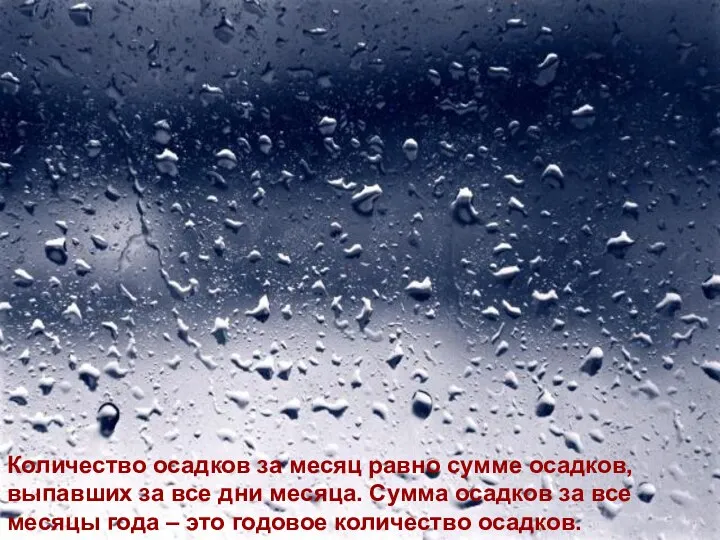 Количество осадков за месяц равно сумме осадков, выпавших за все дни