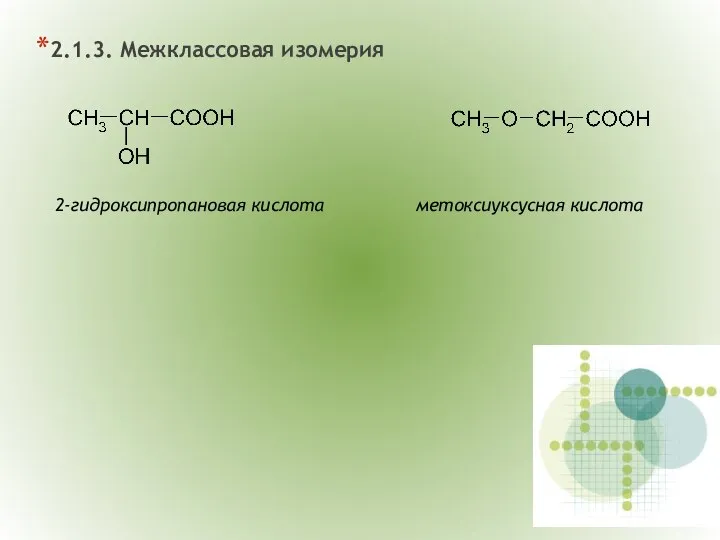 2.1.3. Межклассовая изомерия 2-гидроксипропановая кислота метоксиуксусная кислота