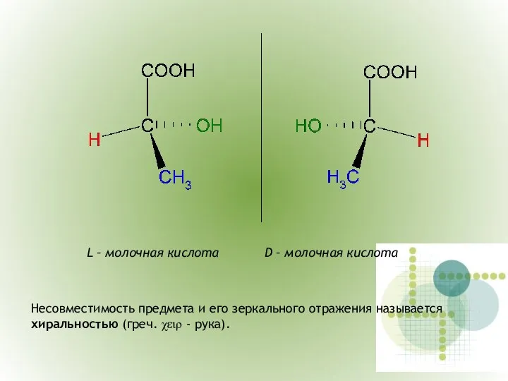 L – молочная кислота D – молочная кислота Несовместимость предмета и