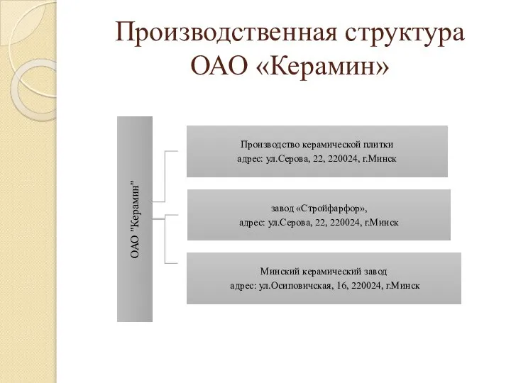 Производственная структура ОАО «Керамин»