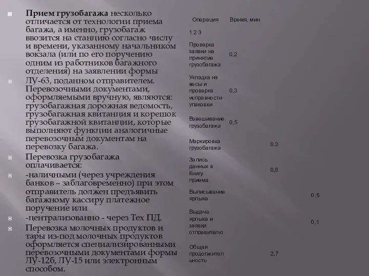 Прием грузобагажа несколько отличается от технологии приема багажа, а именно, грузобагаж