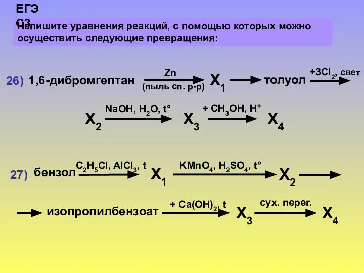 Напишите уравнения реакций, с помощью которых можно осуществить следующие превращения: ЕГЭ С3