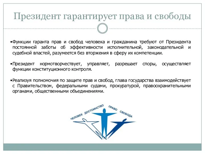 Президент гарантирует права и свободы Функции гаранта прав и свобод человека