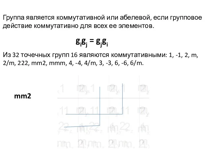 Группа является коммутативной или абелевой, если групповое действие коммутативно для всех