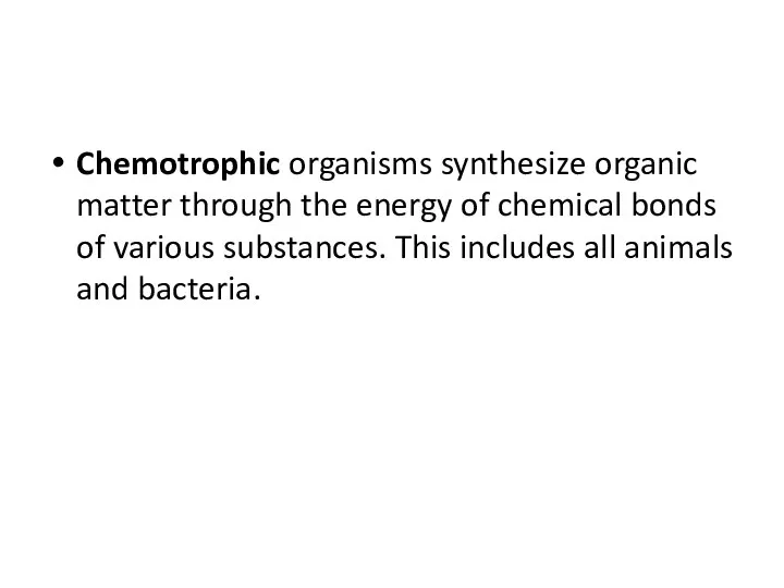 Chemotrophic organisms synthesize organic matter through the energy of chemical bonds