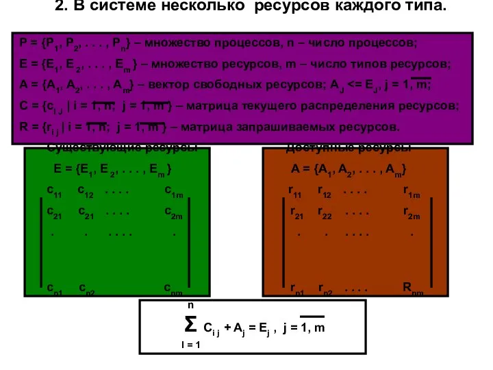 2. В системе несколько ресурсов каждого типа. P = {P1, P2,