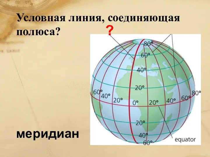 Условная линия, соединяющая полюса? ? меридиан