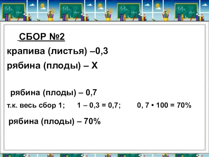 СБОР №2 крапива (листья) –0,3 рябина (плоды) – Х рябина (плоды)