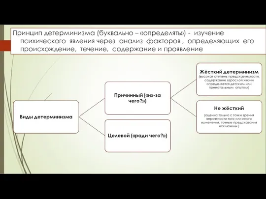 Принцип детерминизма (буквально – «определять») - изучение психического явления через анализ