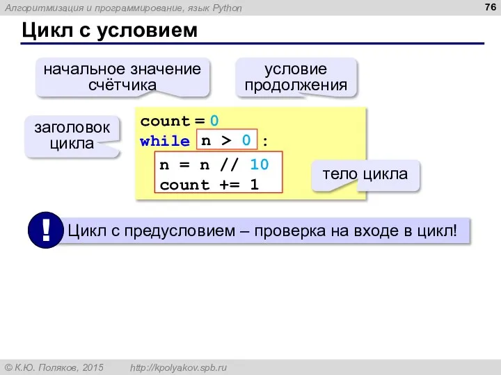 Цикл с условием count = 0 while : n = n