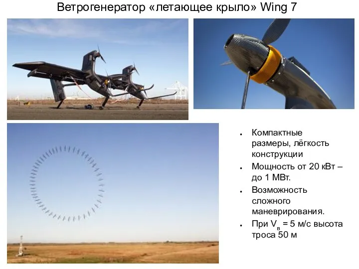 Ветрогенератор «летающее крыло» Wing 7 Компактные размеры, лёгкость конструкции Мощность от