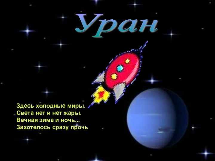 Уран Здесь холодные миры. Света нет и нет жары. Вечная зима и ночь... Захотелось сразу прочь