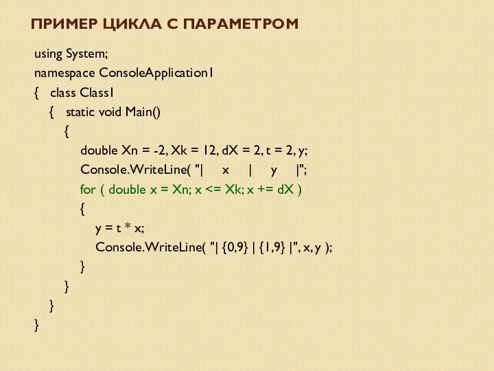 using System; namespace ConsoleApplication1 { class Class1 { static void Main()