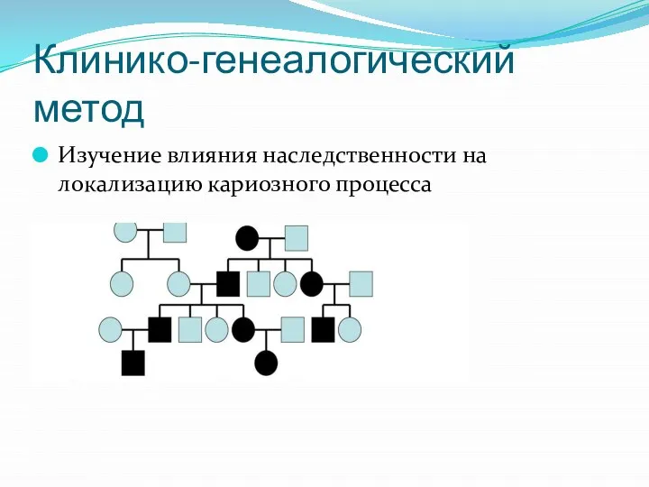 Клинико-генеалогический метод Изучение влияния наследственности на локализацию кариозного процесса