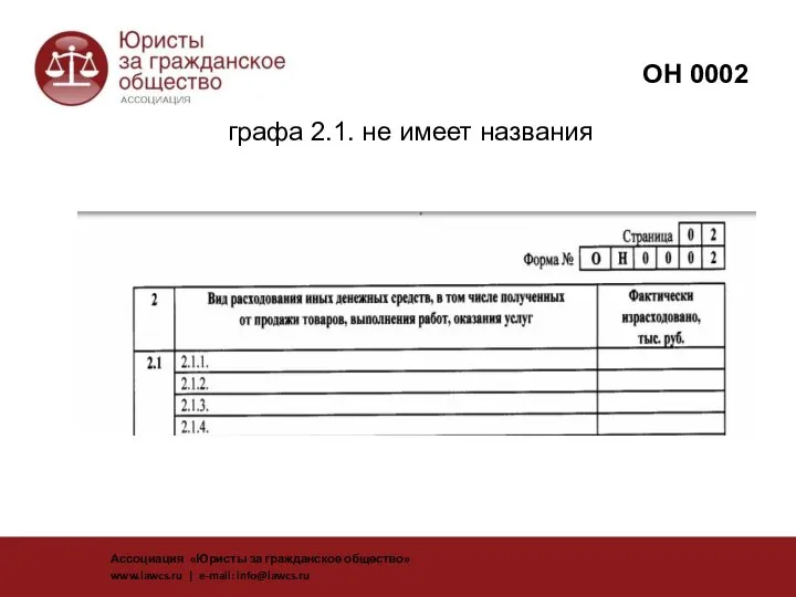 графа 2.1. не имеет названия Ассоциация «Юристы за гражданское общество» www.lawcs.ru | e-mail: info@lawcs.ru ОН 0002