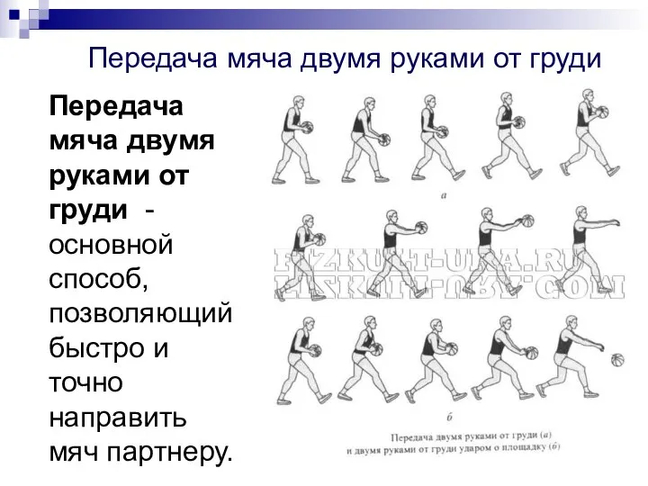 Передача мяча двумя руками от груди Передача мяча двумя руками от