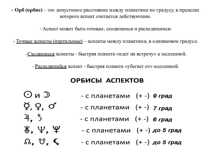 - Орб (орбис) – это допустимое расстояние между планетами по градусу,