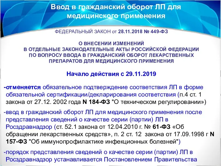 Ввод в гражданский оборот ЛП для медицинского применения ФЕДЕРАЛЬНЫЙ ЗАКОН от