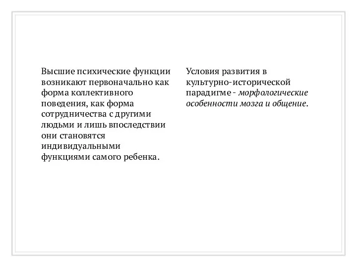 Высшие психические функции возникают первоначально как форма коллективного поведения, как форма