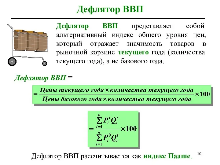 Дефлятор ВВП Дефлятор ВВП представляет собой альтернативный индекс общего уровня цен,