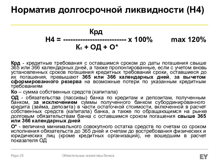 Норматив долгосрочной ликвидности (Н4) Крд Н4 = -------------------------- х 100% max