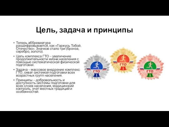 Цель, задача и принципы Теперь аббревиатура расшифровывается, как «Горжусь Тобой, Отечество».