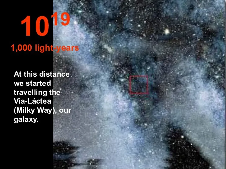 1019 1,000 light-years At this distance we started travelling the Via-Láctea (Milky Way), our galaxy.