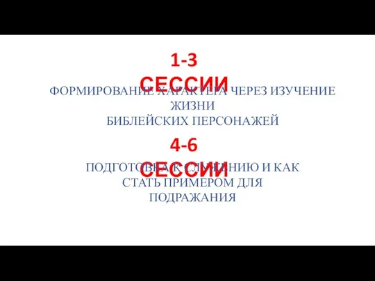 1-3 СЕССИИ 4-6 СЕССИИ ФОРМИРОВАНИЕ ХАРАКТЕРА ЧЕРЕЗ ИЗУЧЕНИЕ ЖИЗНИ БИБЛЕЙСКИХ ПЕРСОНАЖЕЙ