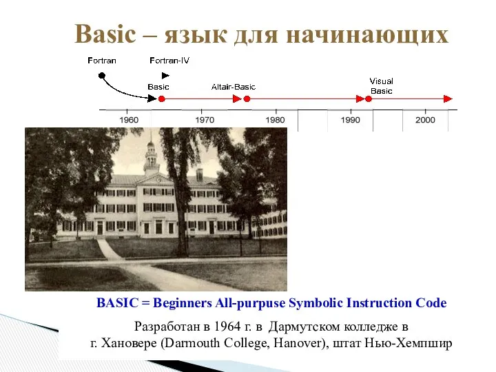 Basic – язык для начинающих BASIC = Beginners All-purpuse Symbolic Instruction