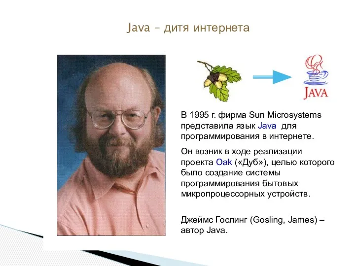 Java – дитя интернета В 1995 г. фирма Sun Microsystems представила