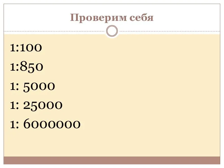 Проверим себя 1:100 1:850 1: 5000 1: 25000 1: 6000000