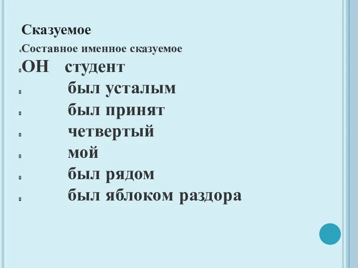 Сказуемое Составное именное сказуемое ОН студент был усталым был принят четвертый