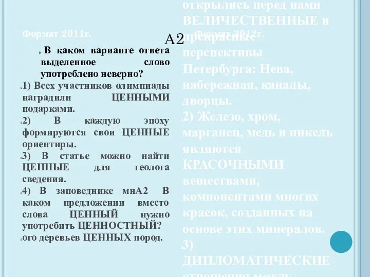 А2 В каком варианте ответа выделенное слово употреблено неверно? 1) Всех