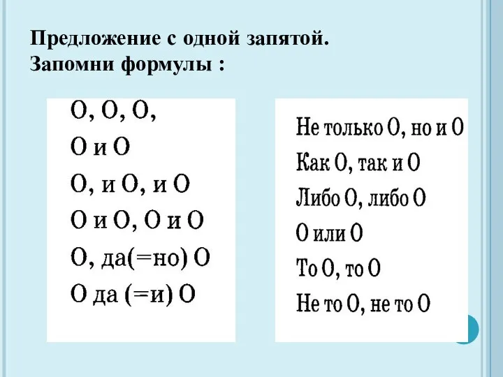 Предложение с одной запятой. Запомни формулы :