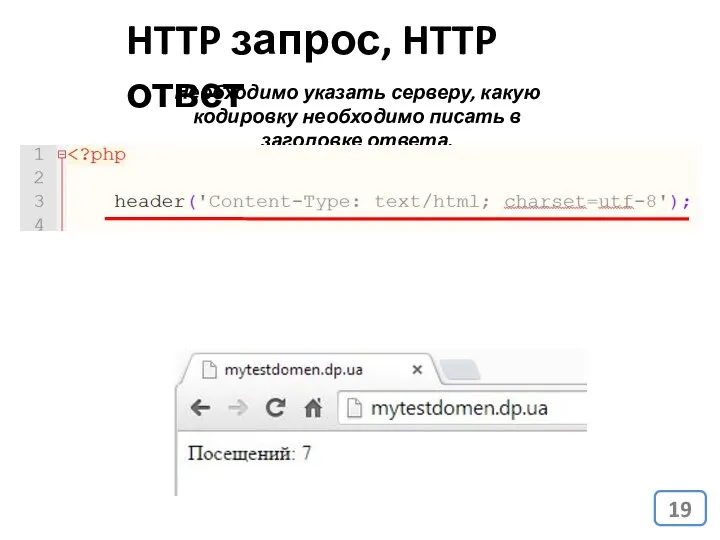 HTTP запрос, HTTP ответ Необходимо указать серверу, какую кодировку необходимо писать в заголовке ответа.