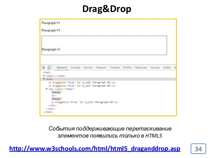 Drag&Drop События поддерживающие перетаскивание элементов появились только в HTML5 http://www.w3schools.com/html/html5_draganddrop.asp