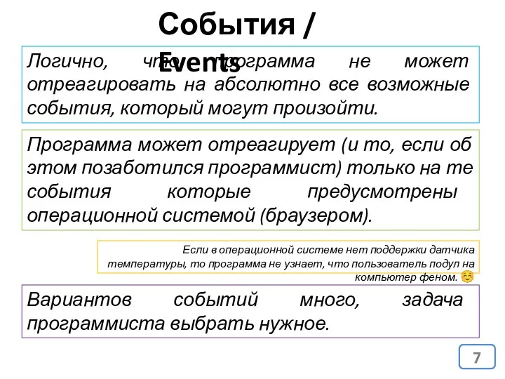 События / Events Логично, что программа не может отреагировать на абсолютно