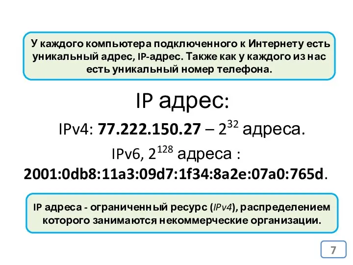 У каждого компьютера подключенного к Интернету есть уникальный адрес, IP-адрес. Также