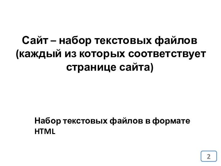 Сайт – набор текстовых файлов (каждый из которых соответствует странице сайта)