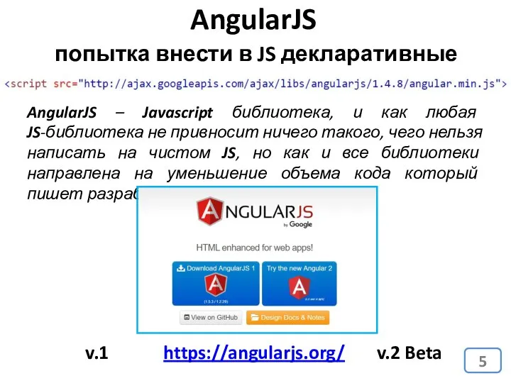 AngularJS попытка внести в JS декларативные элементы AngularJS – Javascript библиотека,