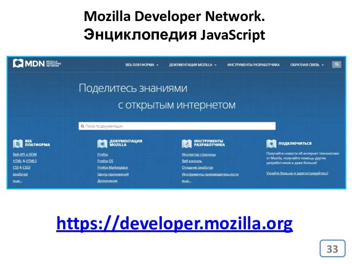 https://developer.mozilla.org Mozilla Developer Network. Энциклопедия JavaScript