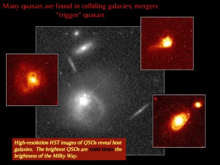 Many quasars are found in colliding galaxies; mergers “trigger” quasars High-resolution