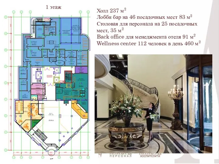 Холл 237 м2 Лобби бар на 46 посадочных мест 83 м2