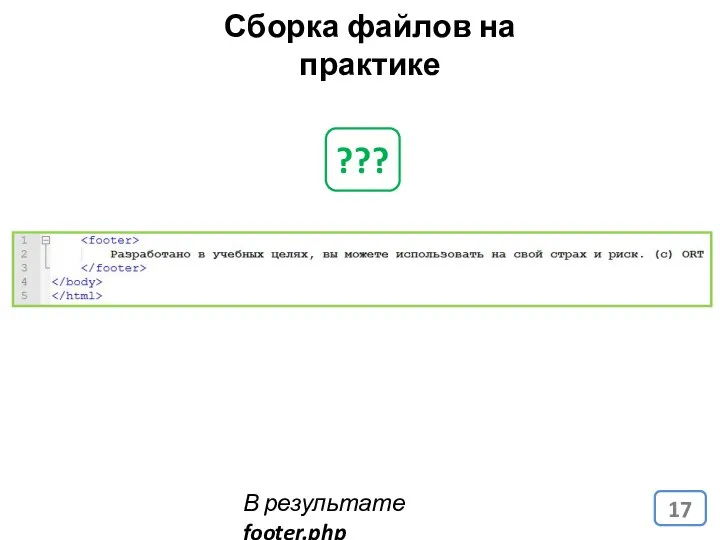 Сборка файлов на практике В результате footer.php ???