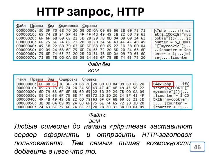 HTTP запрос, HTTP ответ Любые символы до начала «php-тега» заставляют сервер