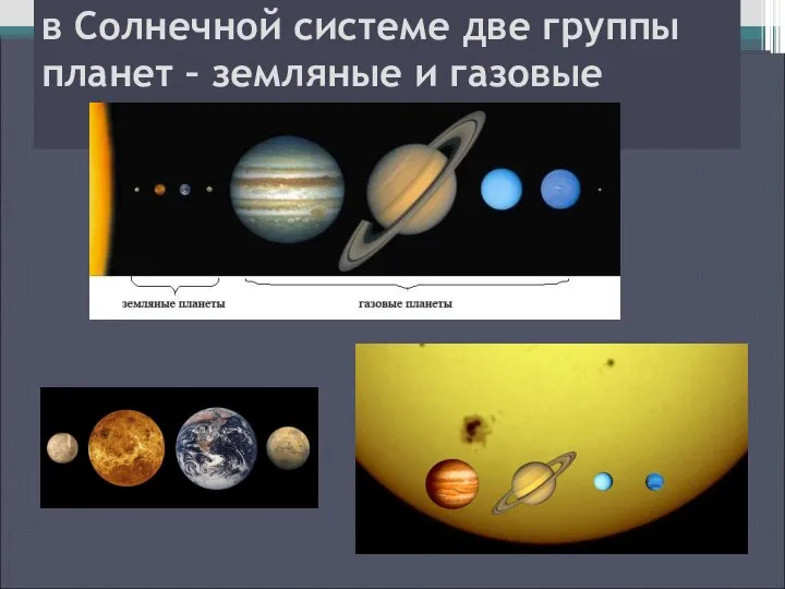 в Солнечной системе две группы планет – земляные и газовые