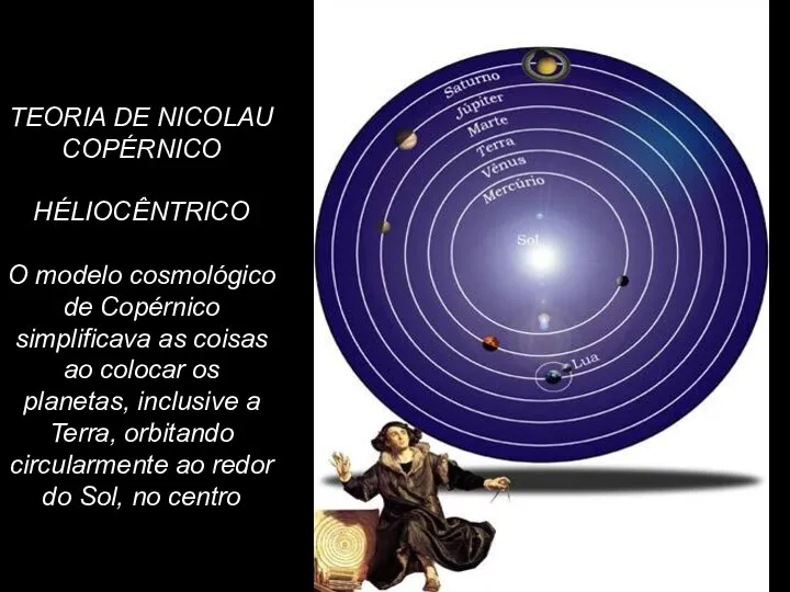 TEORIA DE NICOLAU COPÉRNICO HÉLIOCÊNTRICO O modelo cosmológico de Copérnico simplificava